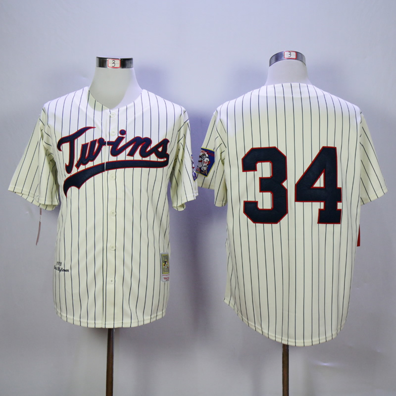 Men Minnesota Twins #34 Puckett Cream Throwback 1969 MLB Jerseys